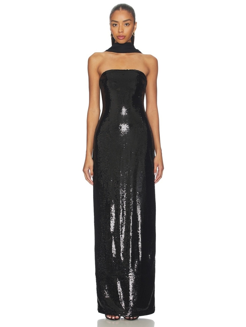 L'Academie Veleda Sequin Gown strapless maxi black